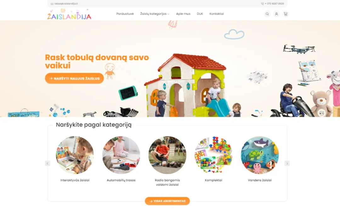 Vaikiškų žaislų WooCommerce el. parduotuvės kūrimas ir vystymas